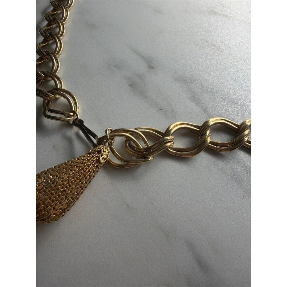 Vintage Chain Belt Small Gold Chunky Tasseled Metal Links Disco Going Out 70s